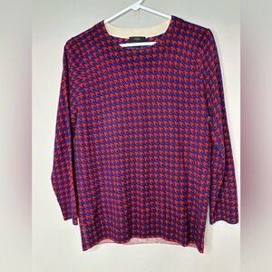 J Crew 100% Merino Wool 3/4 Sleeve Crew Neck Houndstooth Sweater Womens Large
